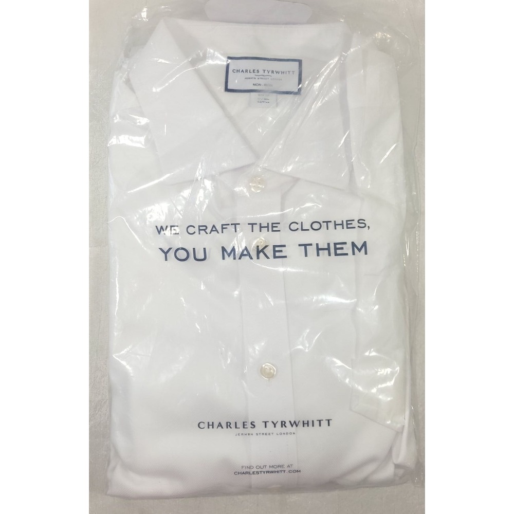 Charles Tyrwhitt Men's Non-Iron Herringbone Slim Dress Shirt - White - Sz 17/36